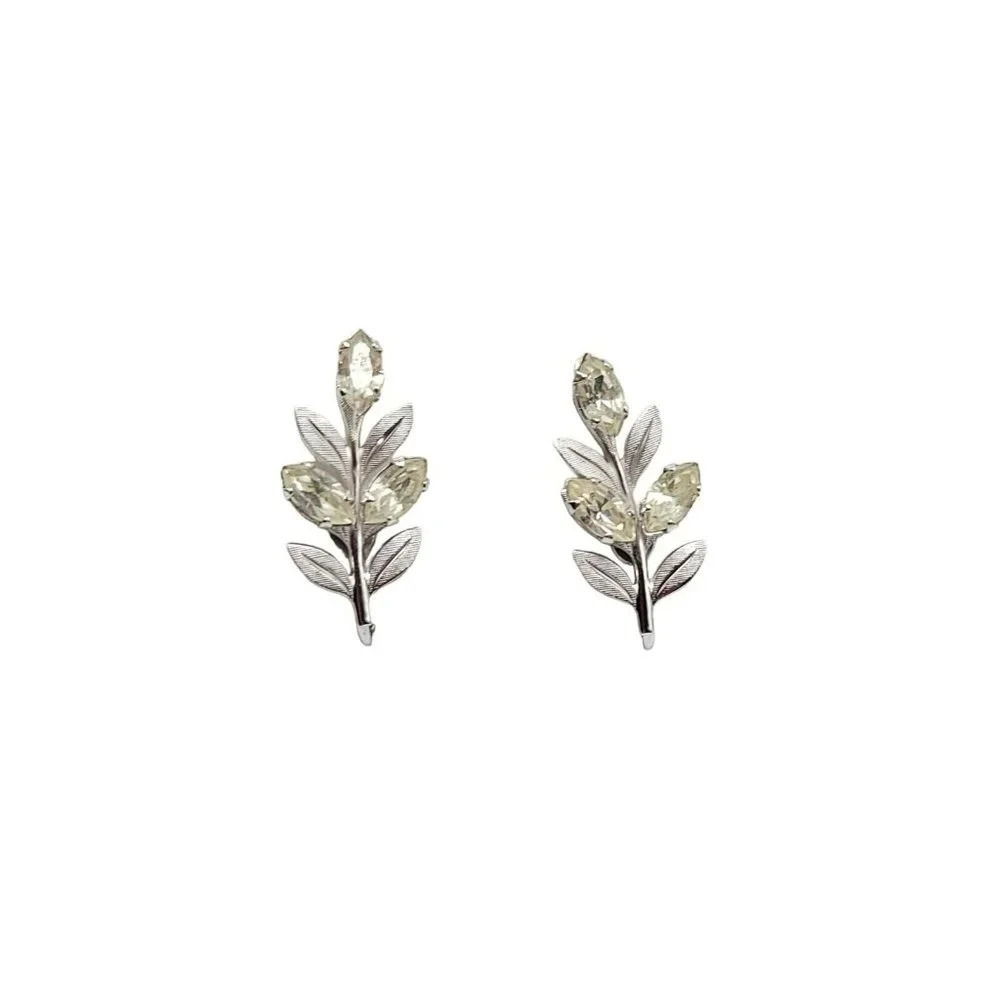 Van Dell Sterling Silver Signed Clear Rhinestone Screw Back Earrings Vintage